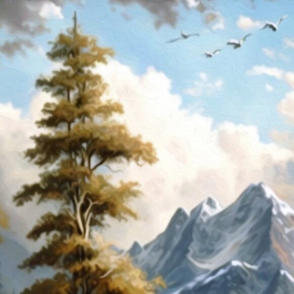 Majestic Spring Snowy‎ Landscape Oil Painting Art Print - Picture 4 of 9